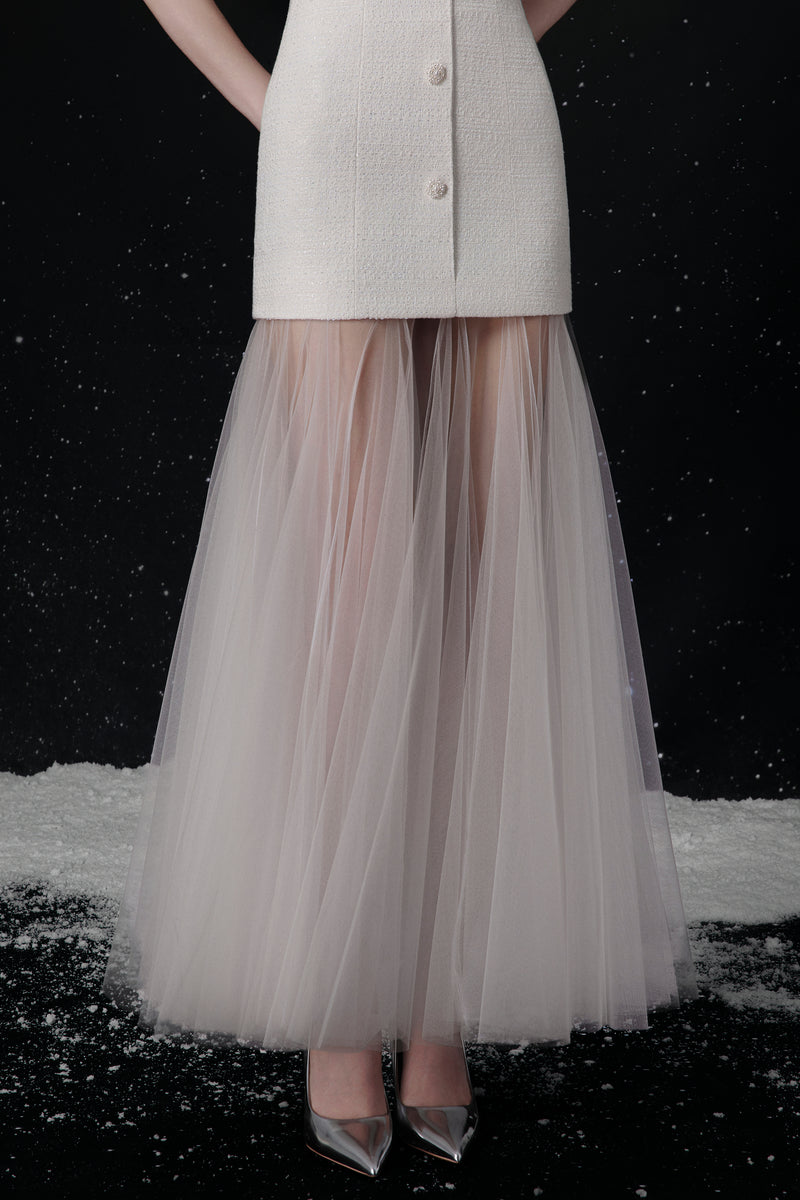 DORÉ STRAPLESS LAYERED TULLE DRESS – RAFFINÉ