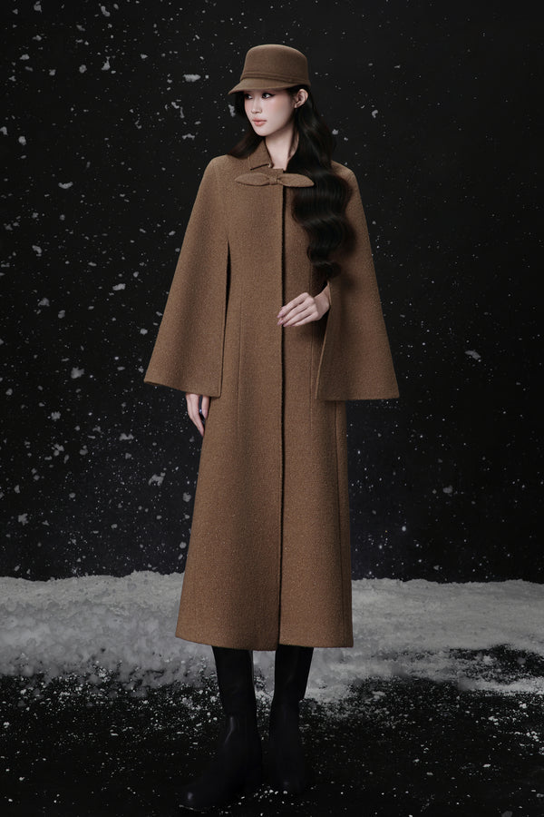 Classic A-Line Ribbon Coat MAELIS BOW-COLLAR CAPELESS LONG COAT 