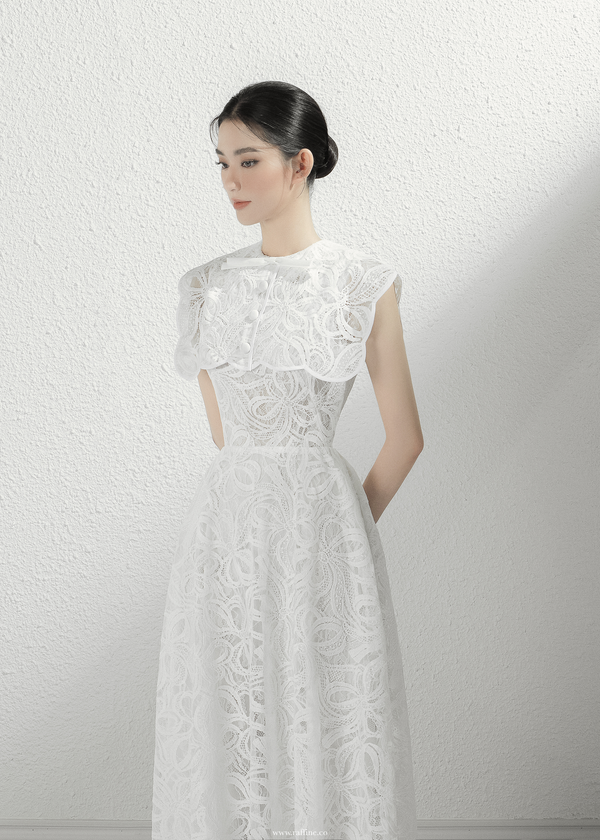 ENORA CAPELET MIDI LACE DRESS